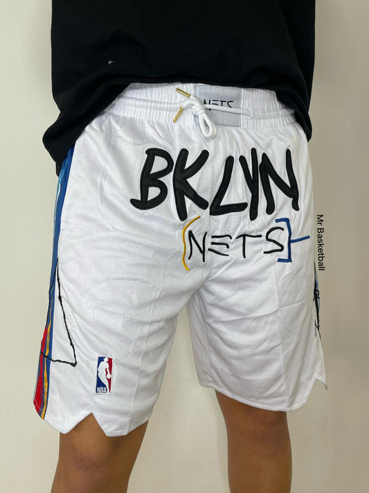 מכנס NBA ברוקלין נטס לבן צבעוני JUST DON